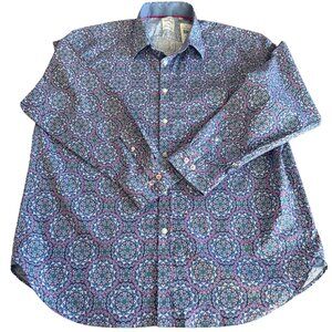 Society of Threads Men's XXL Slim Blue Geometric Long Sleeve Button Down NWT
